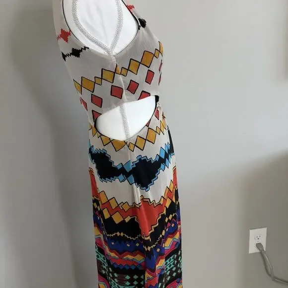 Zara Trafulac Dress Woman’s Sz M Colorful Geometric Tribal Print Cut Outs Beach - Picture 5 of 8